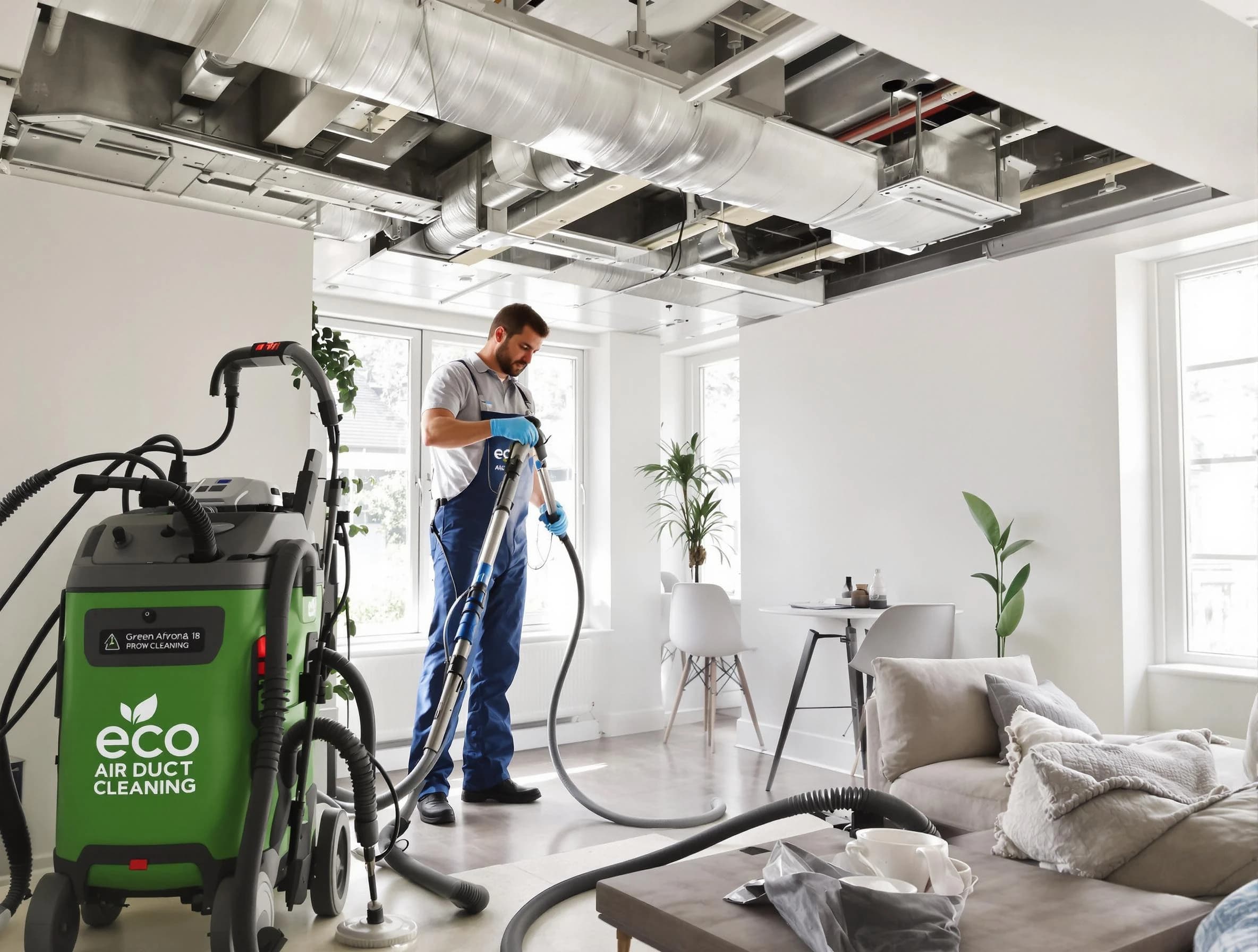 New Kensington Air Duct Cleaning technician performing eco-friendly duct cleaning using sustainable methods in New Kensington