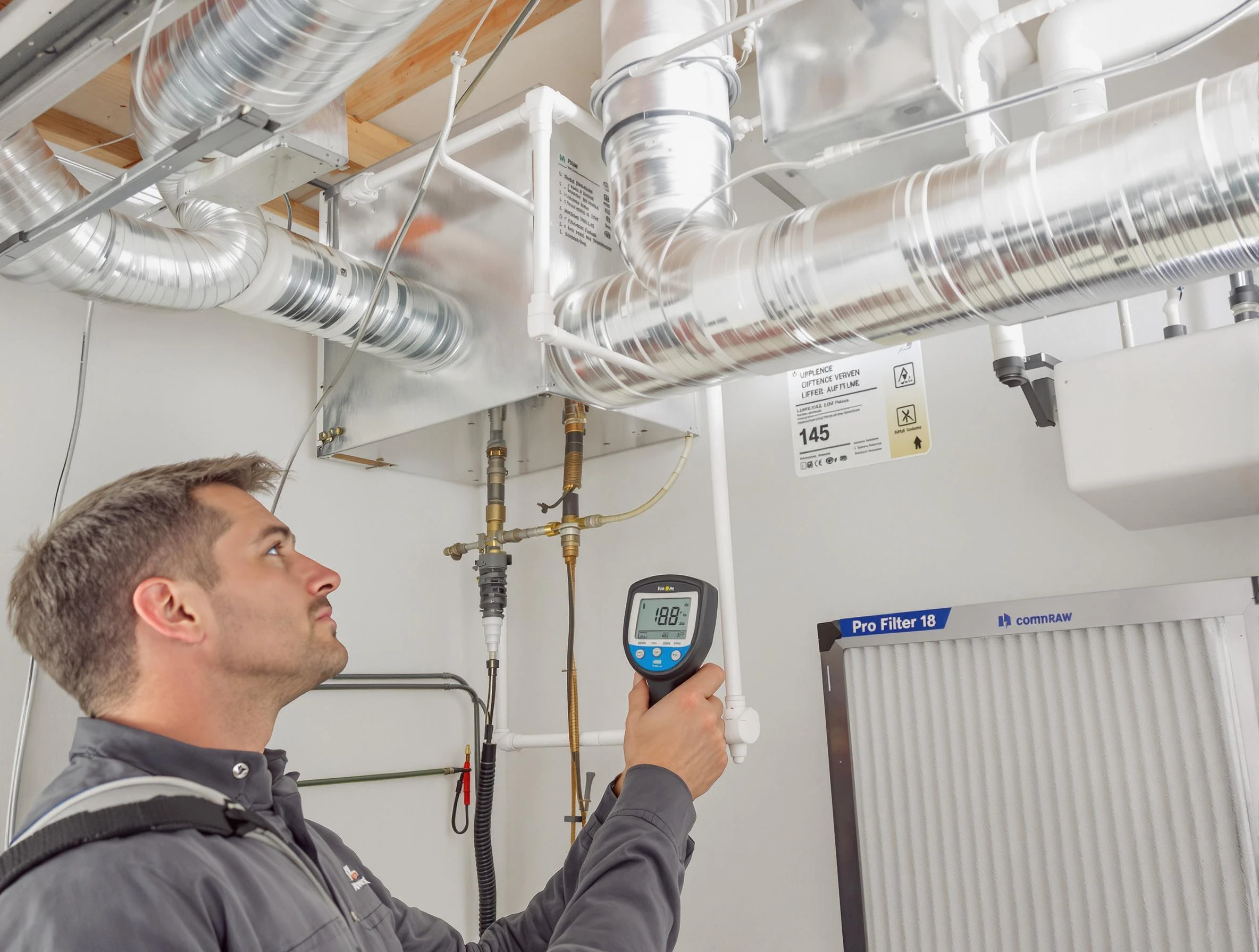 New Kensington Air Duct Cleaning expert conducting detailed filter system inspection using diagnostic tools in New Kensington