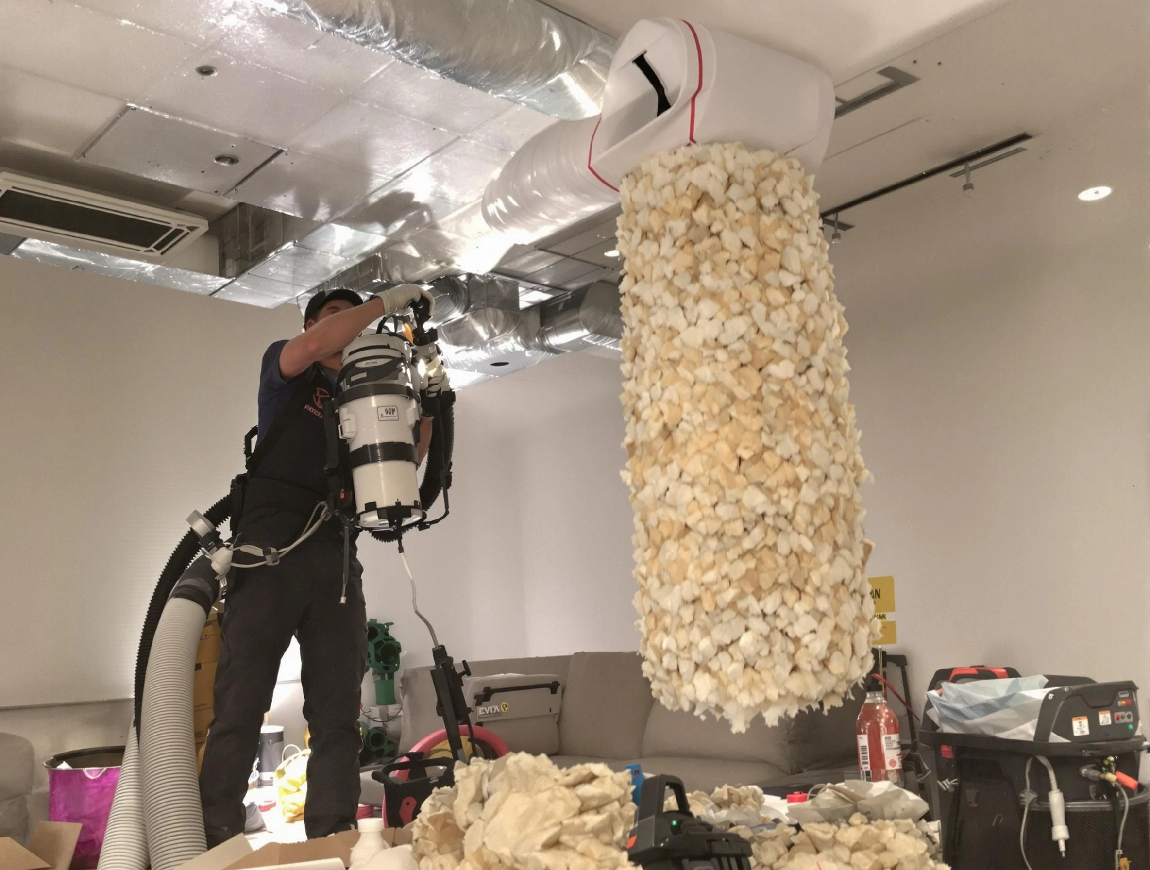 New Kensington Air Duct Cleaning technician performing precision vacuum insulation removal in a residential property in New Kensington